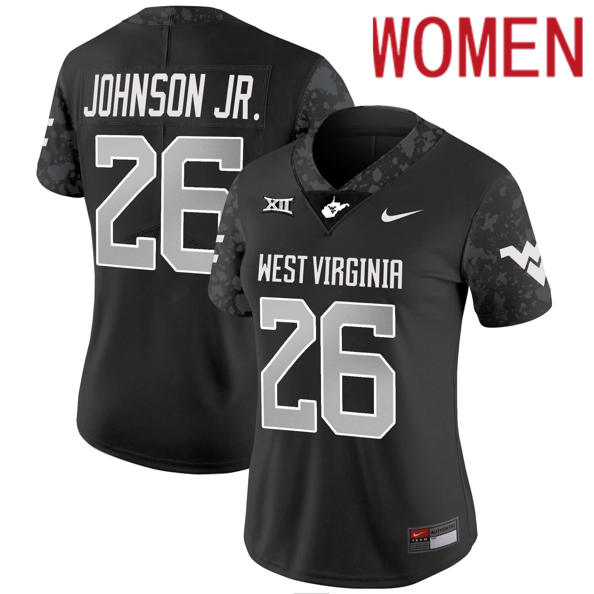 Women West Virginia Mountaineers #26 Johnson jr Black 2024 Nike Vapor Limited NCAA Jersey->women nfl jersey->Women Jersey